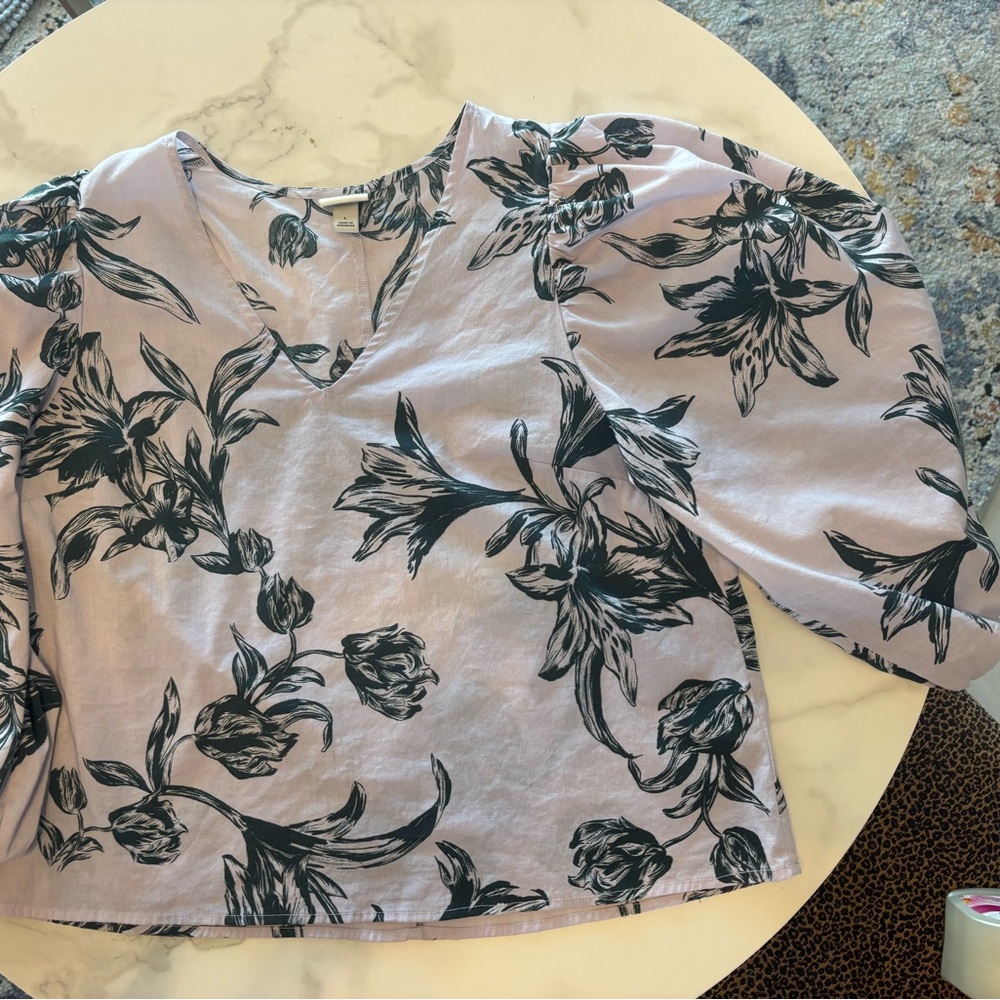 A New Day Purple Lavender Lilac Floral Bishop Sleeve Top
